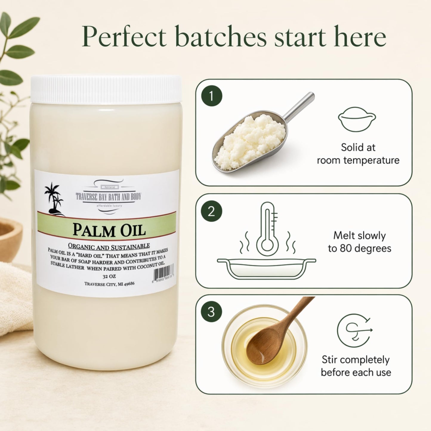 Traverse Bay Bath and Body Palm oil, Soap Making Supplies. Organic, Sustainable, Kosher, 112 oz Gallon Pail with Resealable Gasket Lid