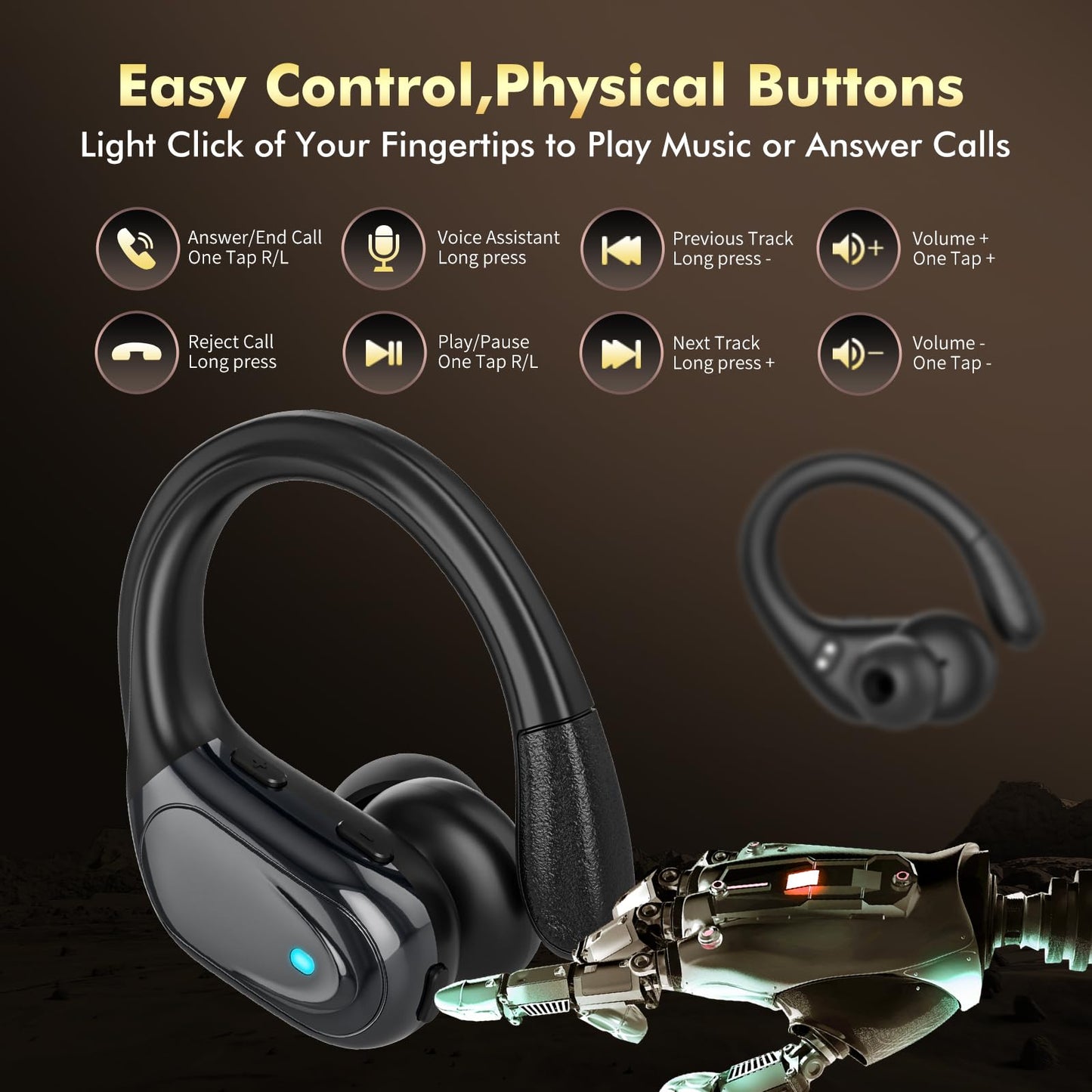 HAOYUYAN Sports Bluetooth Headphones, IPX7 Waterproof Earphones for Workout/Running, Noise Canceling Headset Ear Buds (Tech Black)