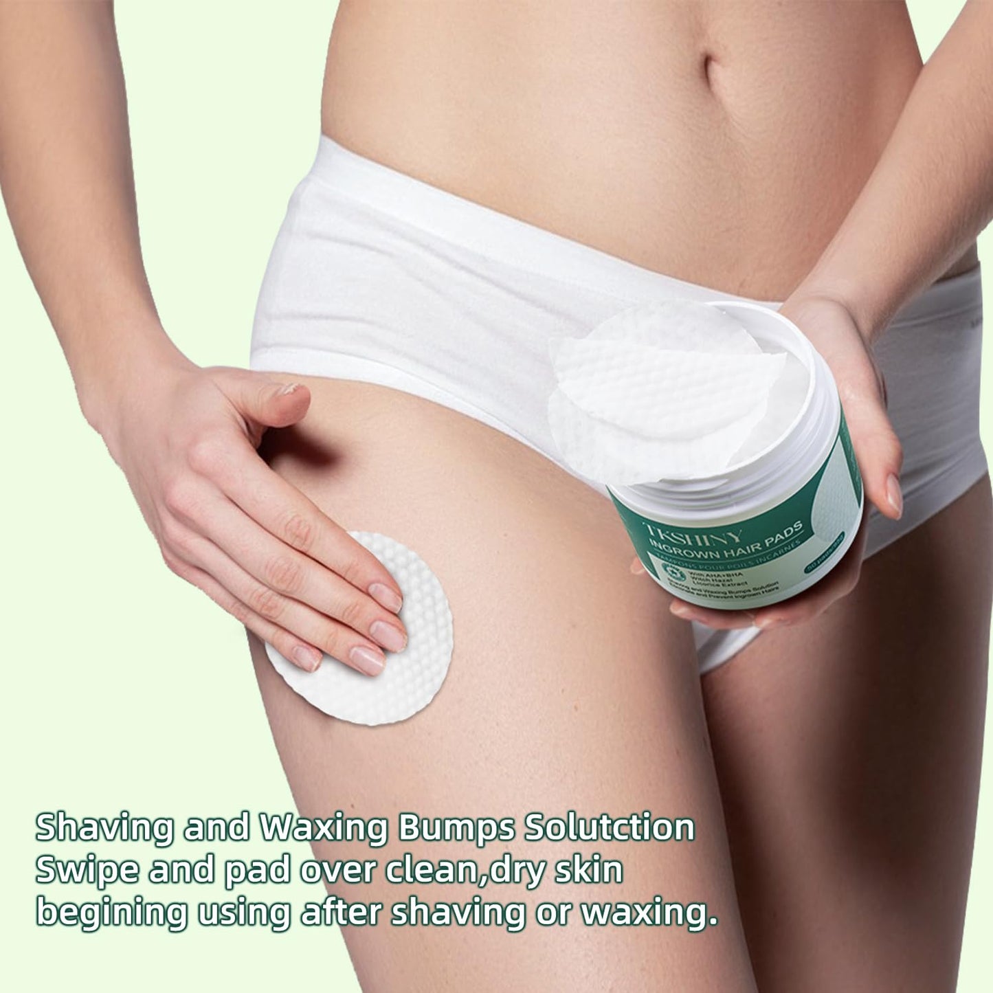 TKSHINY Ingrown Treatment Hair Pads, with AHA+BHA, Ingrown Hair Wipes For Bikini Area, Razor Bumps, Underarm , Exfoliate Skin,Ingrown Hair Serum for Face, Neck, 50 Pads