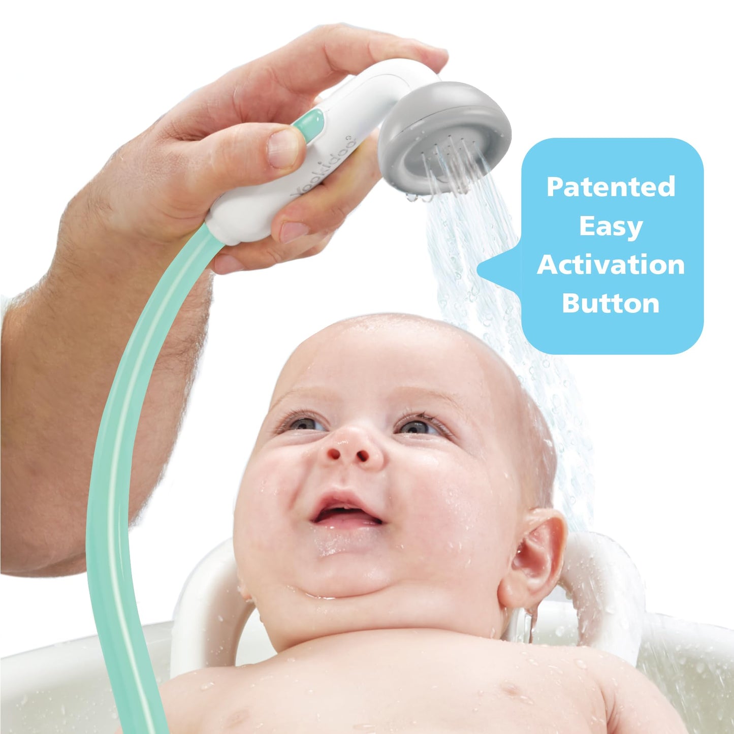 Yookidoo Baby Bath Shower Head - Elephant Water Pump and Trunk Spout Sprayer - One Handed Flow Control for Newborn Babies in Tub Or Sink (Turquoise)