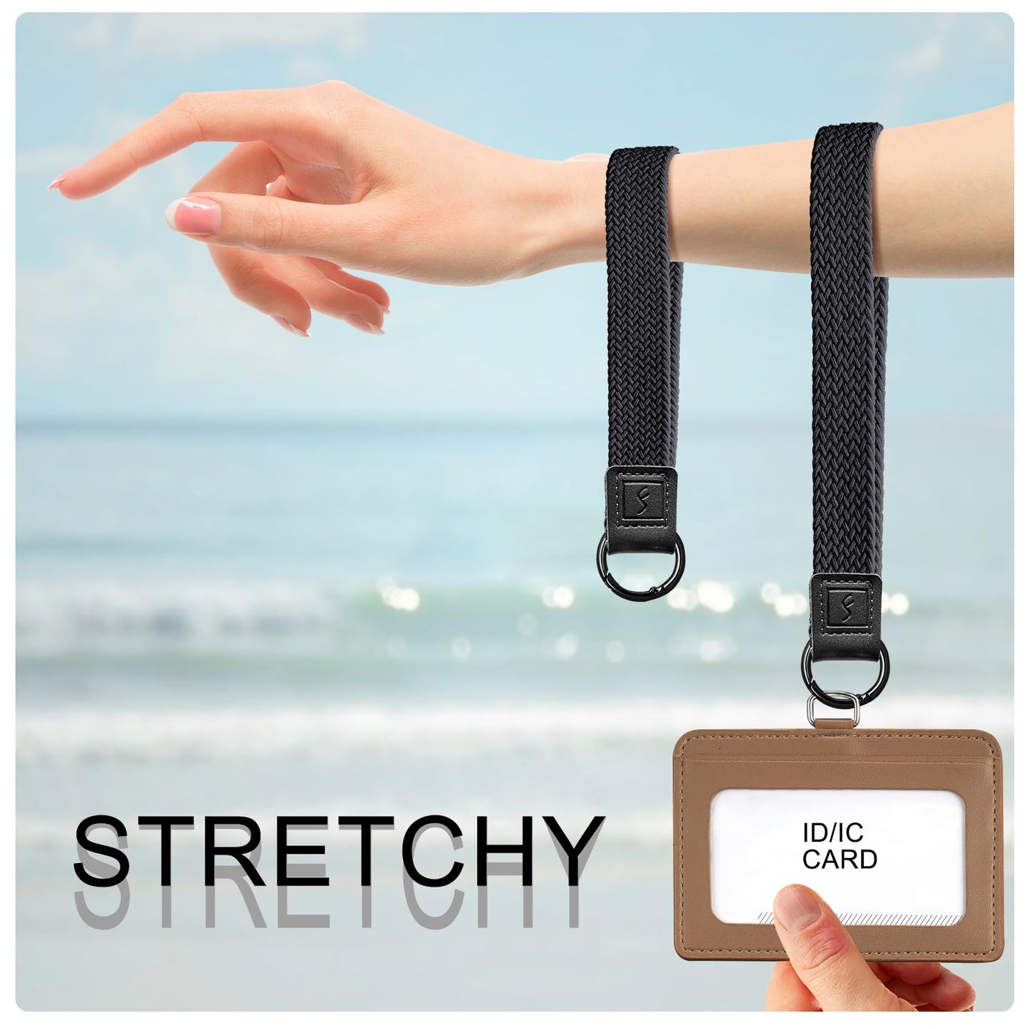 Fishent Stretchy Key Chain, Cute Keychain Wristlet, Upgraded Woven Wrist Lanyard for Keys, Key Chains for Women Men Car Keys ID Badges Card Wallet Phone, Black