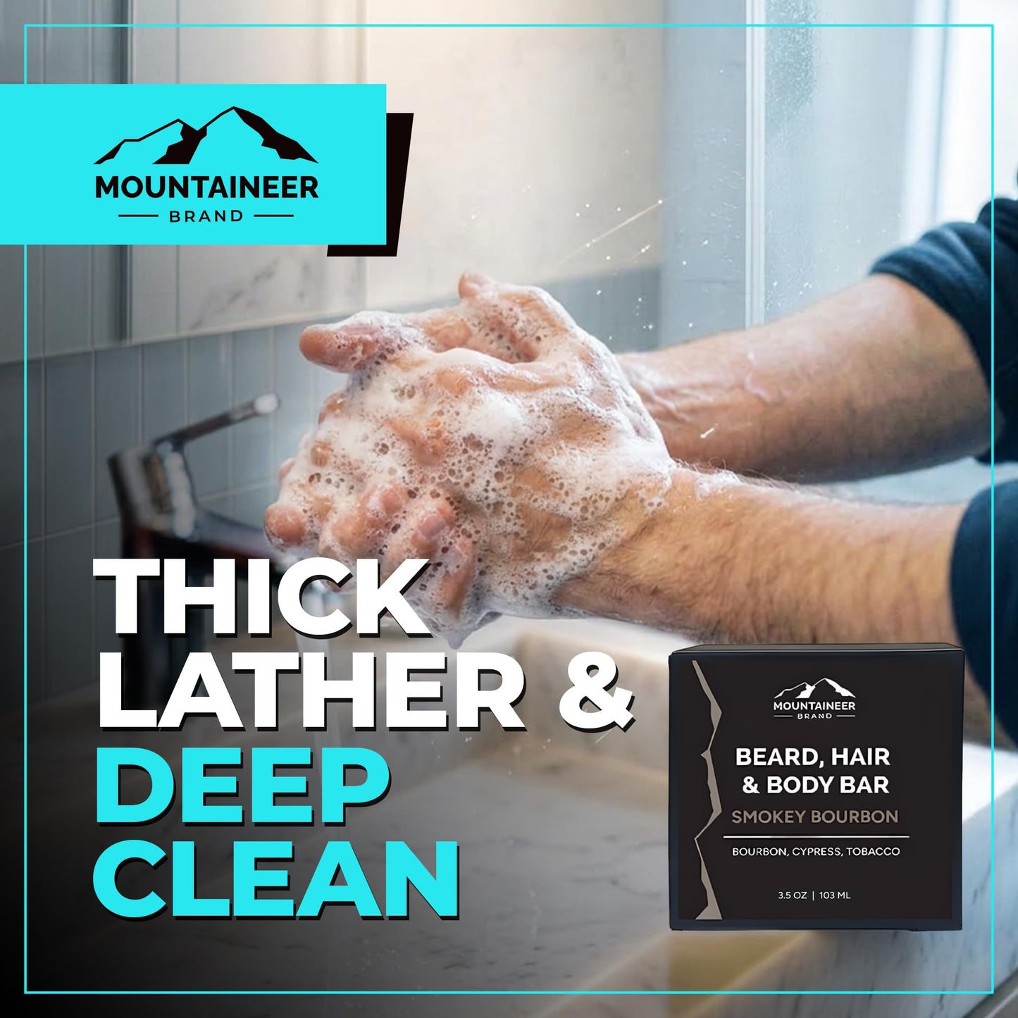 Mountaineer Brand Beard, Hair and Body Bar | Men's Bar Soap for Women too | All Natural Beard Shampoo & Conditioner | Face Wash | Body Scrub | For Sensitive Skin | Handcrafted White Water Scent 4oz