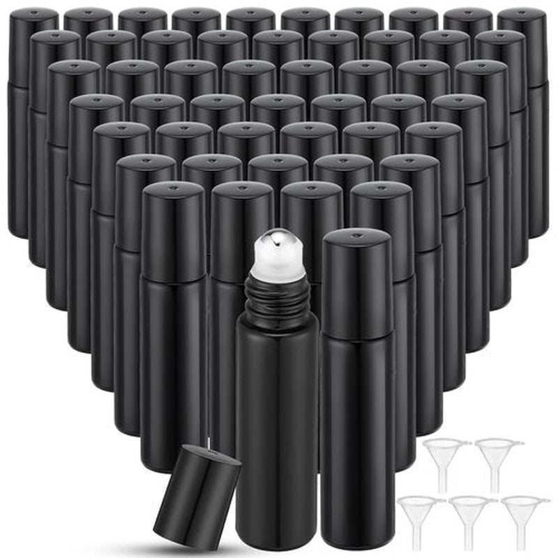 Sumind 150 Pcs Essential Oil Roller Bottles 10 ml Glass Roller Bottles with Stainless Steel Roller Balls Empty Bottles Leak Proof Roll on Bottles with 5 Funnel for Travel Essential Oil (Black)