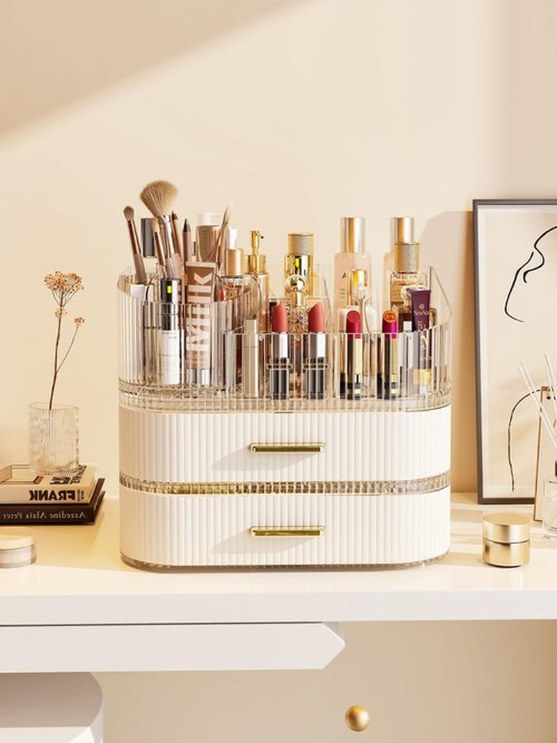 MIUOPUR Stackable Storage Drawers, Makeup Organizer with Rotating Makeup Brush Holder, Ideal for Vanity Countertop and Bathroom Counter, Great for Cosmetics, skincare, Lipsticks -Cream