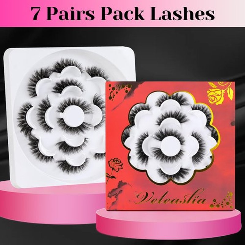 Veleasha 5D Faux Mink Lashes Handmade Luxurious Volume Fluffy Natural False Eyelashes 7 Pairs (Allure)