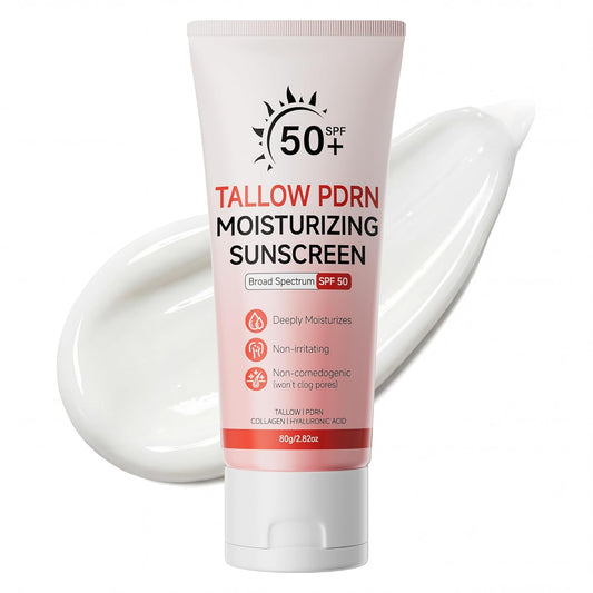 Beef Tallow Sunscreen - Mineral SPF 50 with Non-Nano Zinc Oxide | Moisturizing for Sensitive Skin & Kids, 2.82 OZ