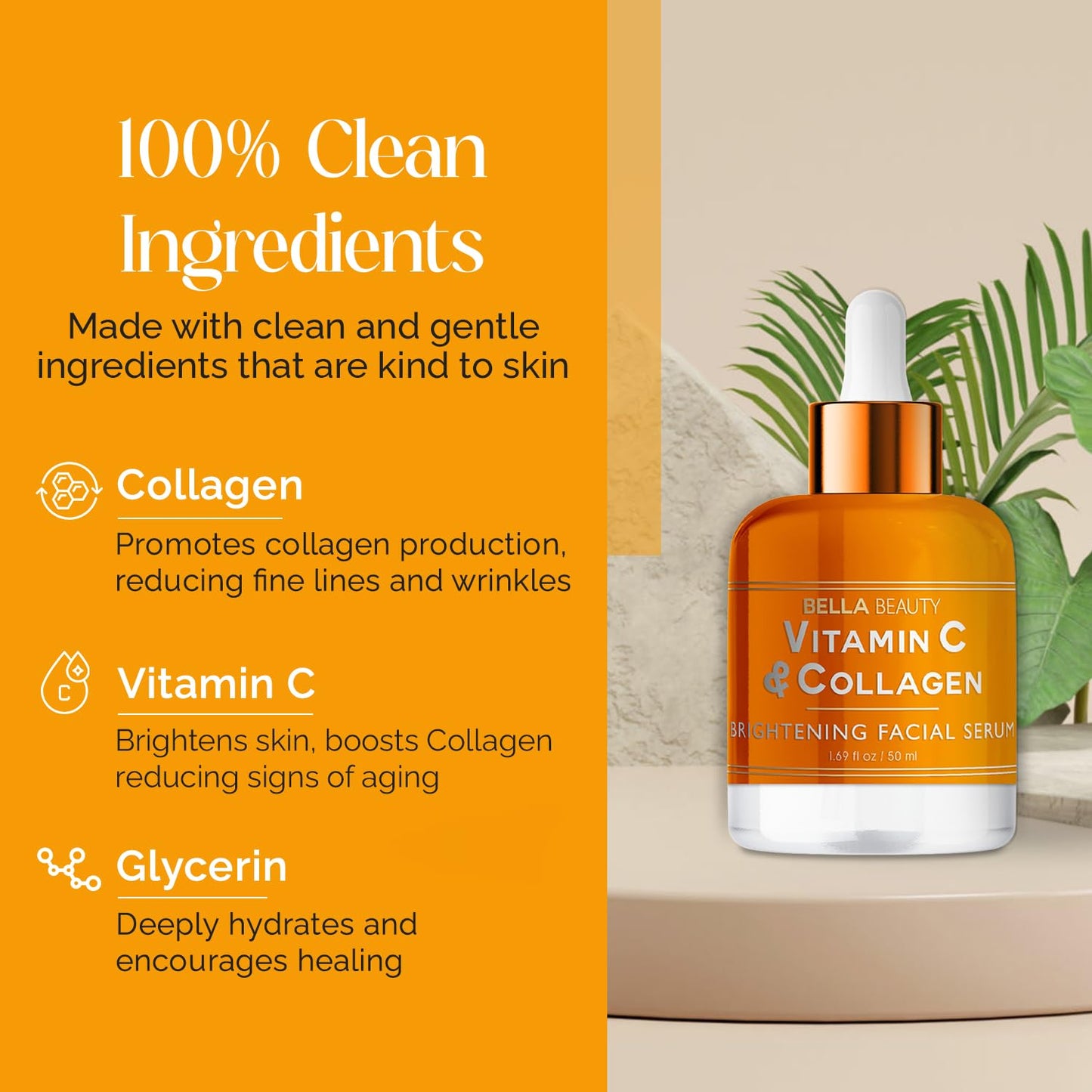 Bella Beauty Vitamin C Serum with Collagen - Dark Spot Reduction, Skin & Anti-Aging - Dermatologist Tested, Cruelty-Free Korean Skin Care for All Skin Types - 1.69 Fl. Oz