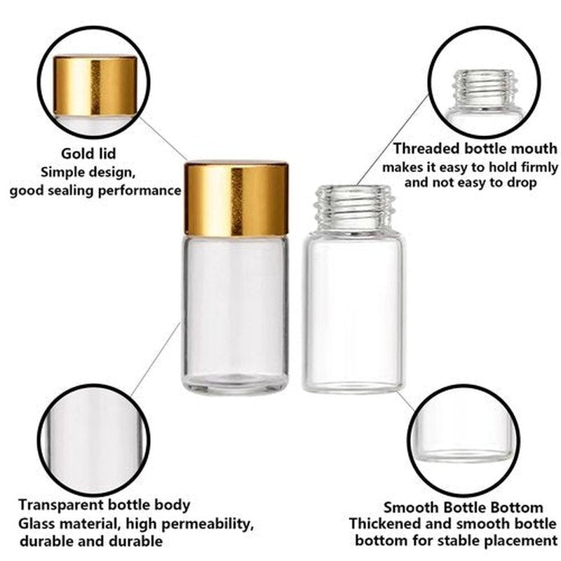 50Pcs 3ml Mini Essential Oil Bottles Sample Bottles with Orifice Reducers and Gold Caps,3ml Clear Glass Bottles Vials, for Perfume, Aromatherapy, Cosmetic Oils Container
