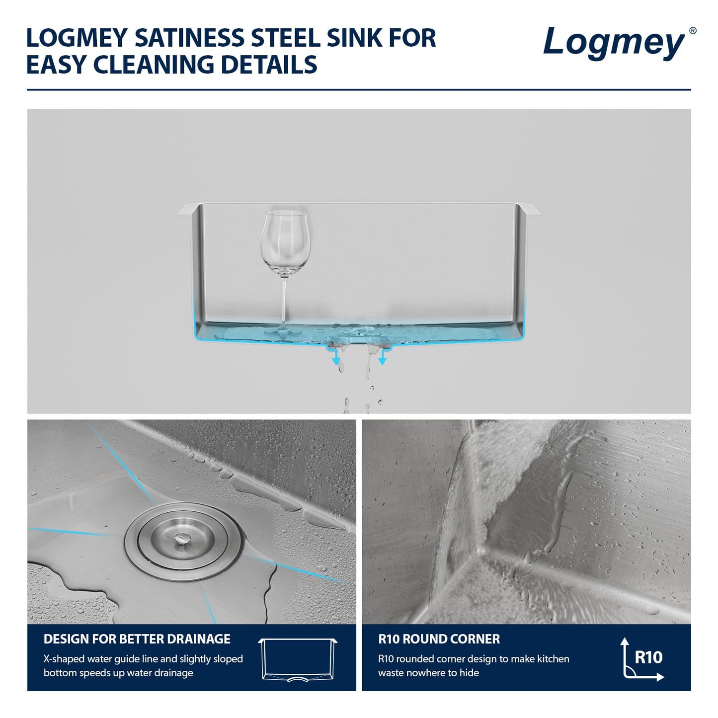 Logmey 23 Inch Undermount Kitchen Sink - 23x18 In Handmade Stainless Steel kitchen Sinks Undermount Bar Sink Single Bowl 16 Gauge RV Sinks Prep Basin 23x18x9 Inches