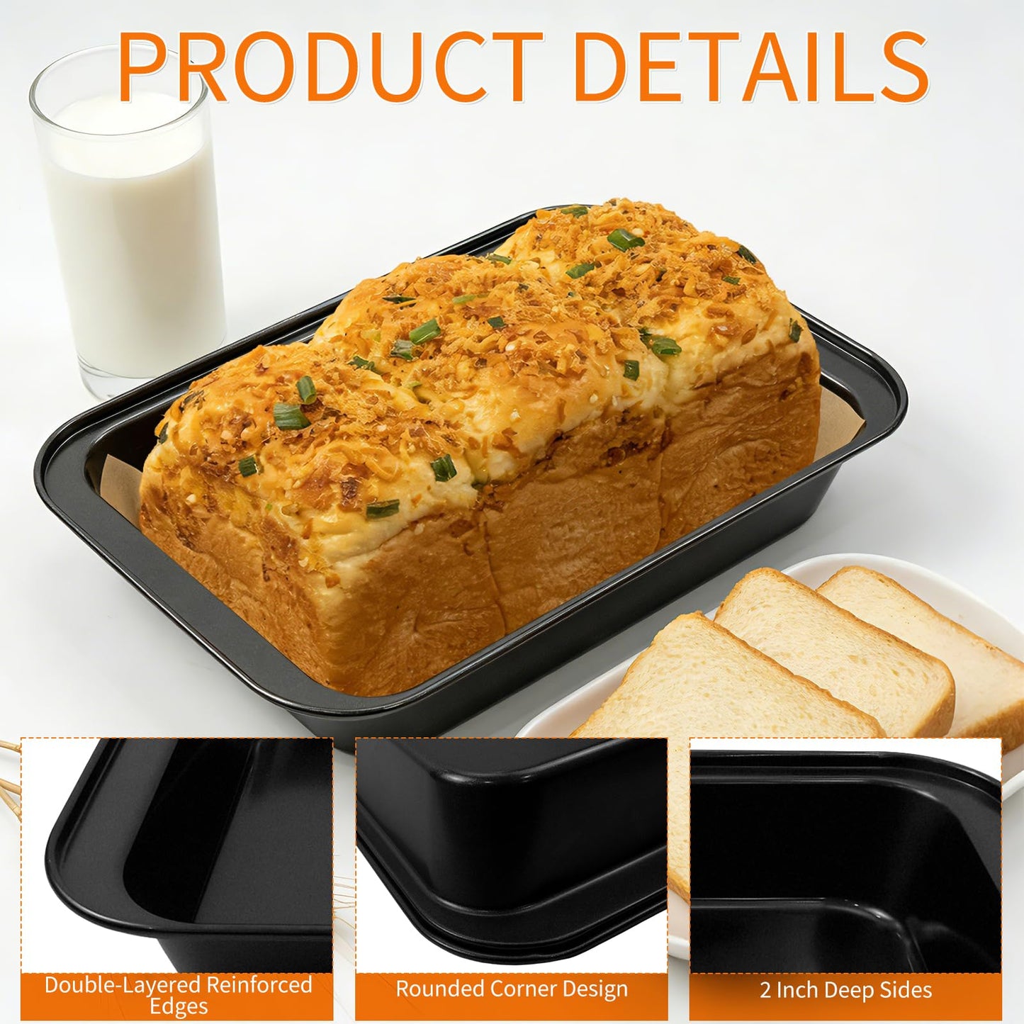 Jibrelxion 3 Pack Rectangular Cake Pan, 9.6"x7.4" Carbon Steel Baking Pan