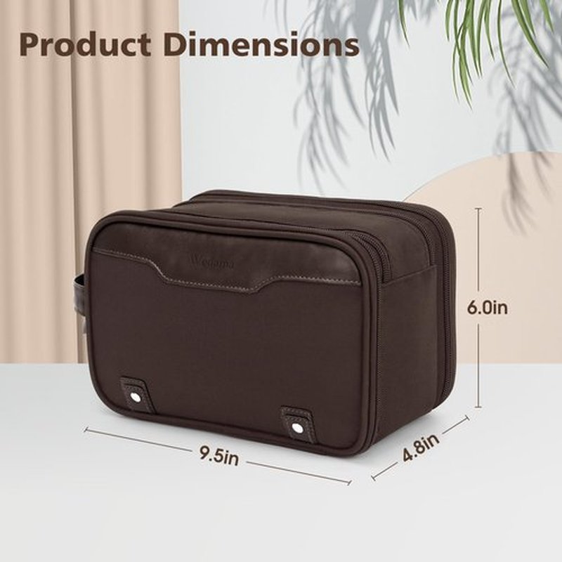 Wedama Toiletry Bag for Men, Medium Hanging Travel Toiletry Bag, Extra Electronic Organizer Bag Waterproof Travel Bag for Toiletries, PU Handle Travel Bag for Travel Trips Swim Camping, Brown