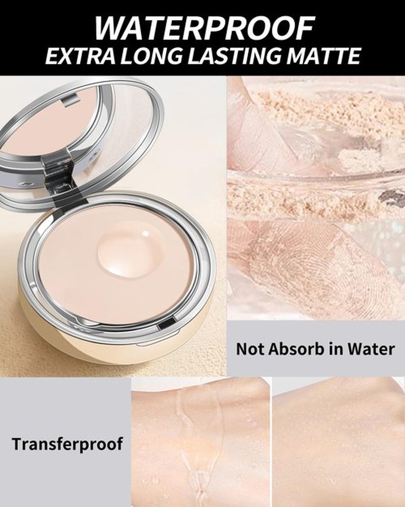 Pressed Mineral Powder Foundation, 4-in-1 Matte Setting Powder with Concealer&Finishing Powder Makeup SPF 35 Color Correcting Medium to Full Coverage Foundation, Waterproof Long Lasting, Natural