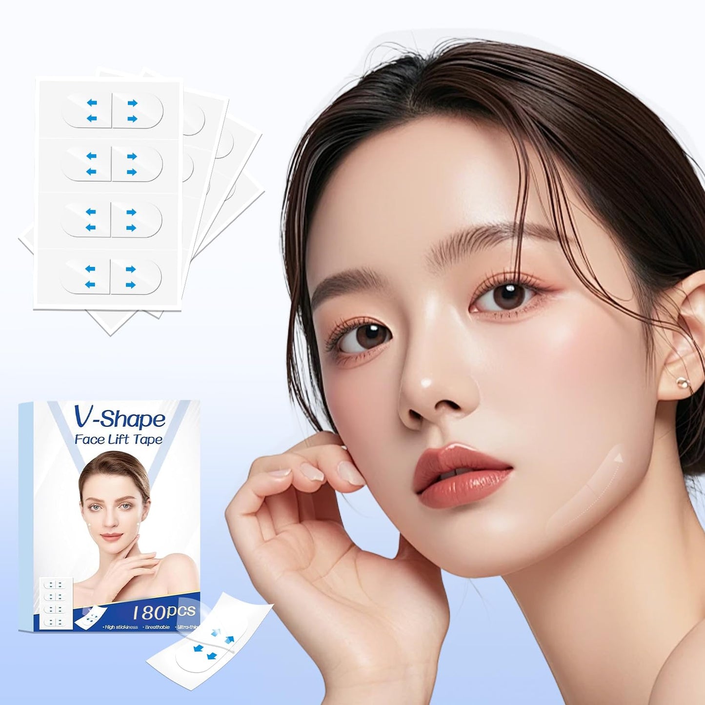 DIWUMO 180 Pcs Instant Face Lift Tape - Invisible V-Line Lifting Patches for Sagging Skin, Jawline & Neck - Ultra-Thin Matte Waterproof Design, Long-Lasting 8H Hold for Daily Makeup & Events