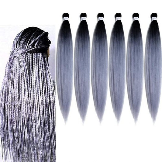 BALINGHAIR Pre-Stretched Braiding Hair Extensions High Temperature Braids Hair 28 Inch Ombre Black to Silver Grey(B37-6Packs)