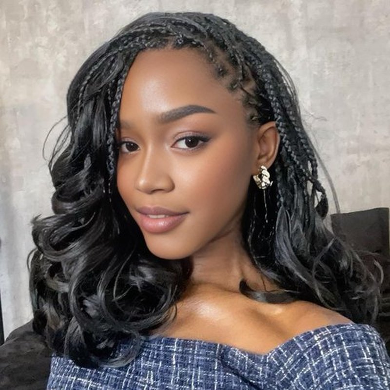 RuiYok 9 Packs French Curl Crochet Braids 14 Inch Black Crochet Hair Pre Looped Goddess Box Braids with Bouncy Curly Ends Synthetic French Curly Braiding Hair for Women