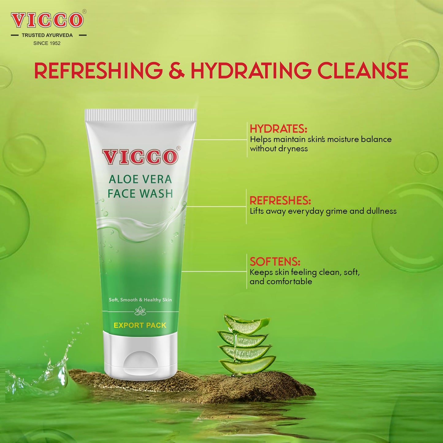 Vicco Aloe Vera Face Wash with Natural Aloe Extracts – 5.29 oz, Gentle Daily Cleanser for All Skin Types (Pack of 1)