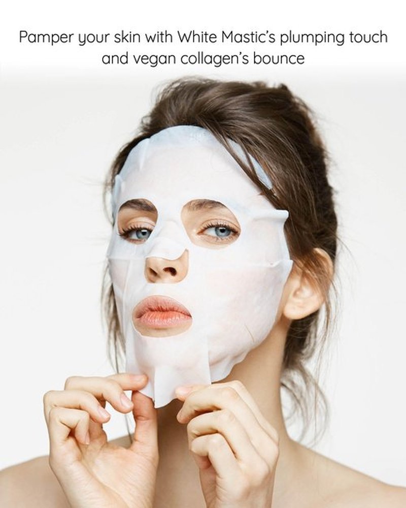 MASTINA White Mastic Face Mask (Collagen Volume, 4 pc) - Premium Korean Skin Care for Skin Elasticity & Radiance. Rough, Sagging Skin. White Mastic, Hyaluronic Acid