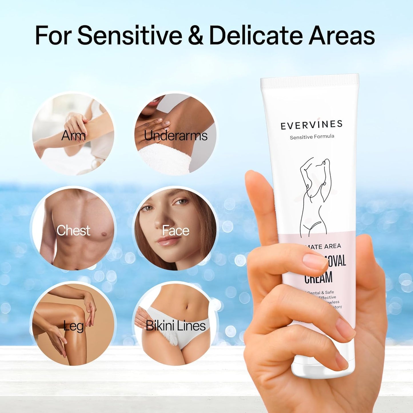 Evervines Hair Removal Cream for Women: Fast, Painless Depilatory for Bikini, Pubic, Legs, Arms, Underarms – Sensitive Skin Safe, Travel & Home Use with Scraper – 4.2oz (1 pack)