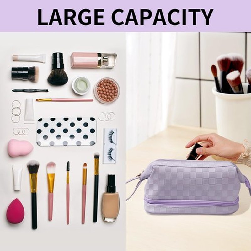 Abiudeng Large Makeup Bag,Waterproof Cosmetic Bag,Make up Travel Bag Essentials,Cute Travel Toiletry Bag for Women Makeup Bag Organizer with Bottom Pouch,Travel Size Toiletries Bag for Women-purple