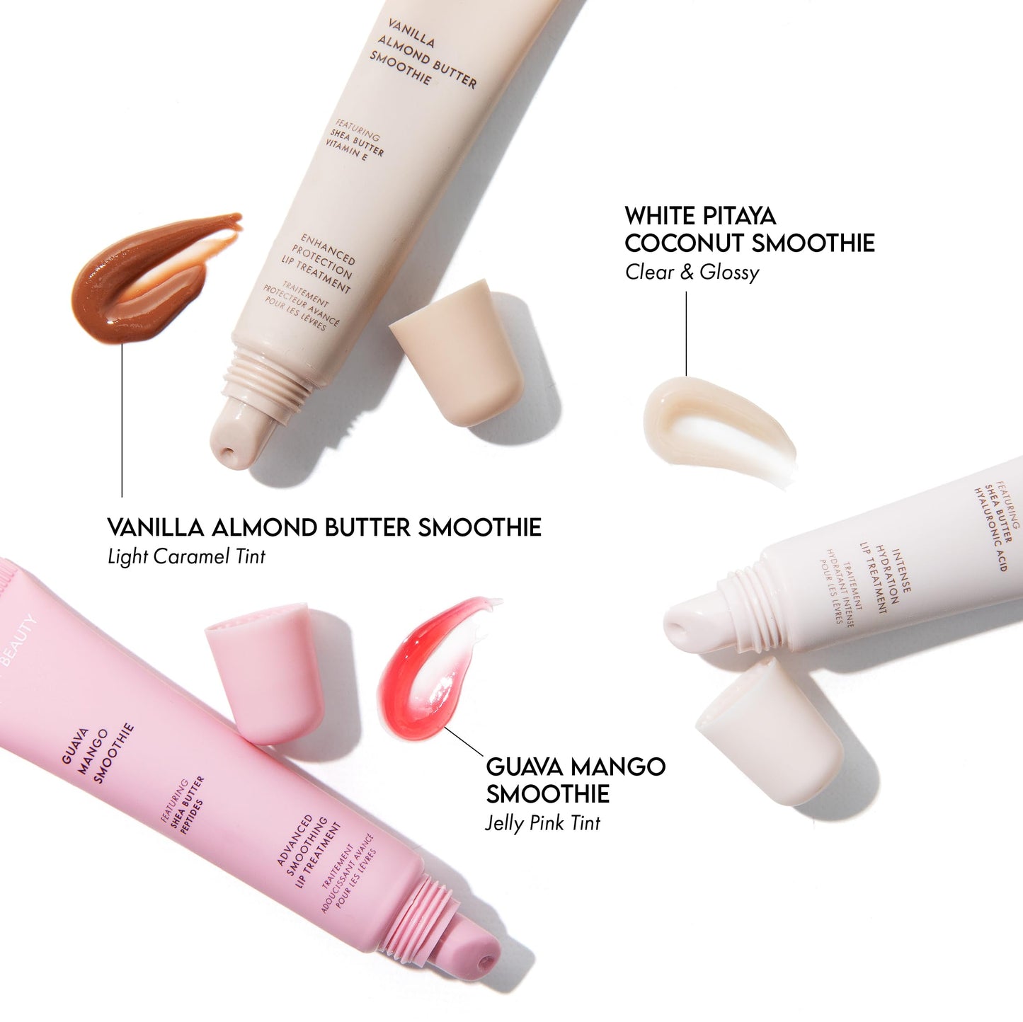 ESW Beauty Smoothie Lip Treatment Set – White Pitaya Coconut, Guava Mango & Vanilla Almond Butter – Hydrating & Smoothing Lip Gloss Set