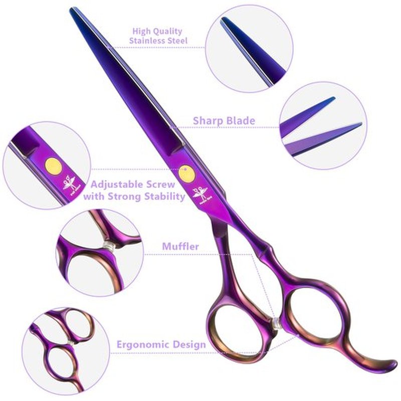 PURPLEBIRD Hair Cutting Scissors Kit, Professional Barber Scissors Hairdressing Shears Set with Stainless Steel Hair Scissors Thinning Scissors for Men Women Pet 10 Pcs Purple