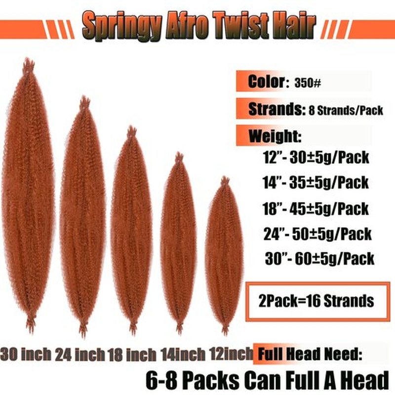 KYNLEY 350 Marley Hair 2 Packs Ginger Springy Afro Twist Hair 12 Inch Afro Spring Twist Hair Kinky Marley Twist Braiding Hair Wrapping Hair for Soft Locs