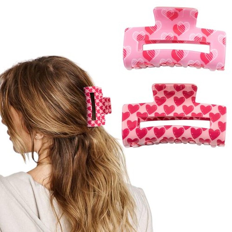 Valentine's Day Hair Clip for Women, Large Claw Clips for Thick Hair and Long Hair, Heart Hair Claw Clips, Strong Hold Jaw Clips, Cute Hair Barrettes Accessories, Valentine's Day Claw Clips for Girls