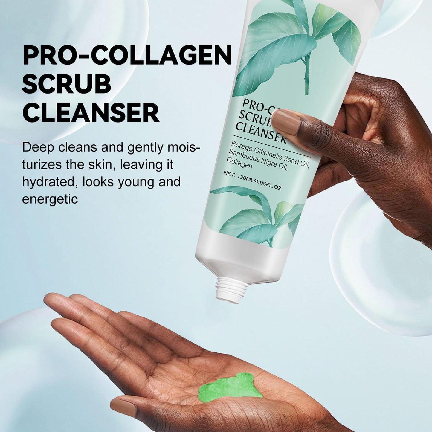 Exfoliating Face Scrub,3 In 1 Collagen Scrub Cleanser With Borago Officinalis Seed Oil,Sambucus Nigra Oil,Facial Cleansing And Exfoliating,Moisturizing And Firming The Skin - 4.05 Fl Oz