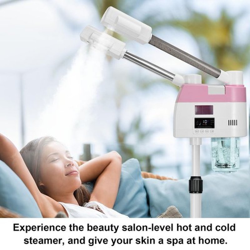 Professional Facial Steamer for Esthetician,2 in 1 Facial Steamer with Hot&Cool Mist, Height Adjustable Face Steamer, Pink Ozone Facial Steamer for Home Salon Spa