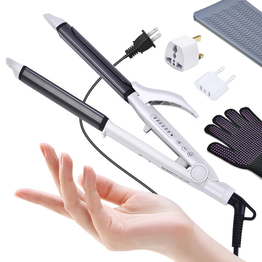 VGR Travel Curling Iron, 110~250V Dual Voltage with European Plug Adapter for International Travel, Europe Travel Essentials for Women, 2 in 1 Flat Iron and Curling Iron