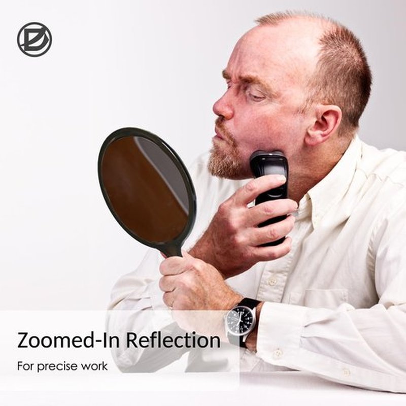 D Handheld Mirror with Handle - 5.4" W x 10.4" L Hand Mirror Large Doule Sided Magnifying Mirror 1X 2X Handle Makeup Mirror Acrylic Handheld Mirror Rounded Shape Black