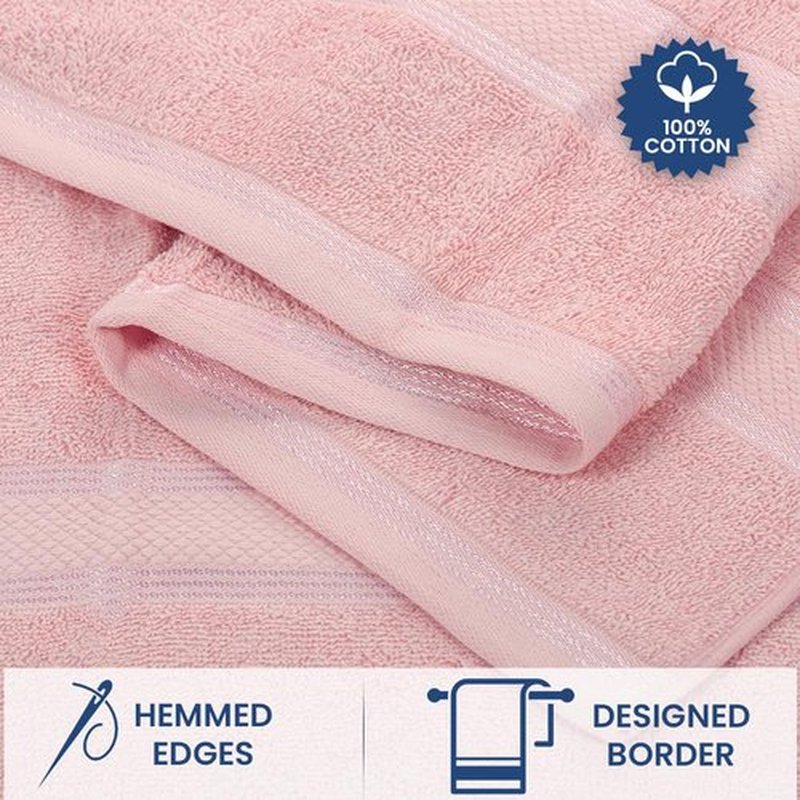 Casa Lino 4 Piece Bath Towel Set | 1 Bath Towel, 2 Wash Cloth, 1 Hand Towels | Bathroom Essentials for New Home, 100% Cotton Luxury Towels, Highly Absorbent Bathroom Set, Blush