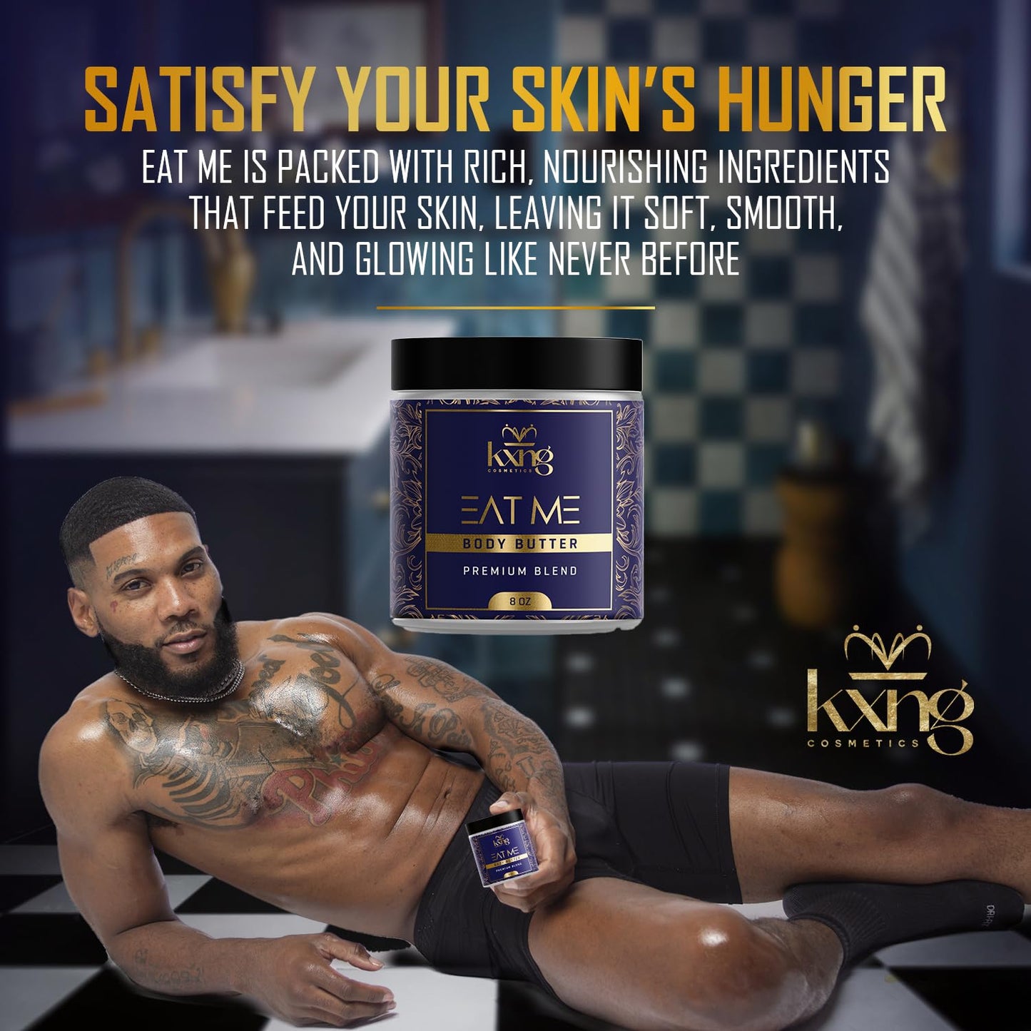 KXNG Cosmetics Organic Shea Body Butter Cream – 8oz | Whipped Body Butter for Men & Women with Shea, Cocoa, Mango & Coconut Oil | Deep Hydration for Dry Skin, Hands & Feet – Eat Me XL