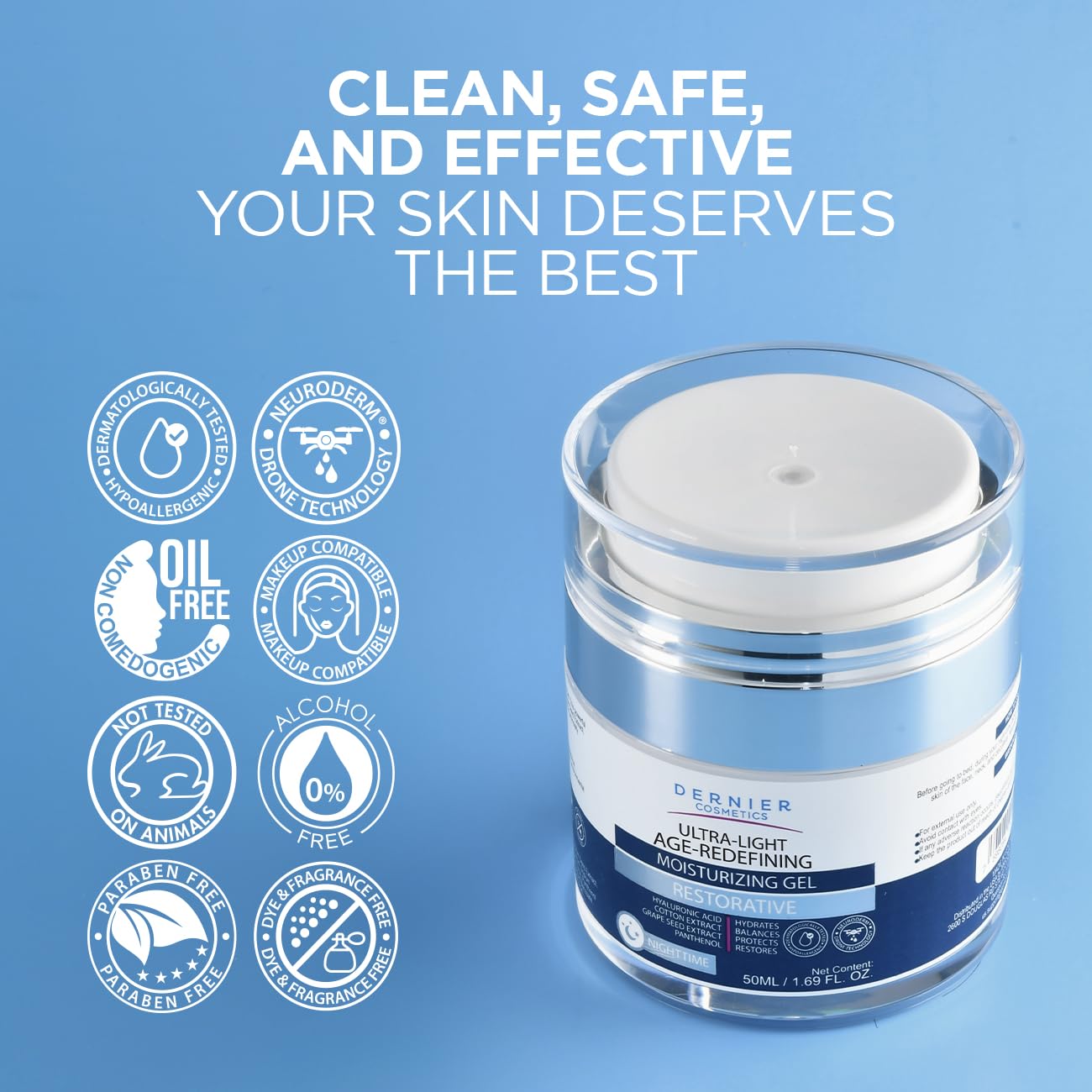 Dernier Overnight Face Gel, Hyaluronic Acid & Panthenol, Skin Repair