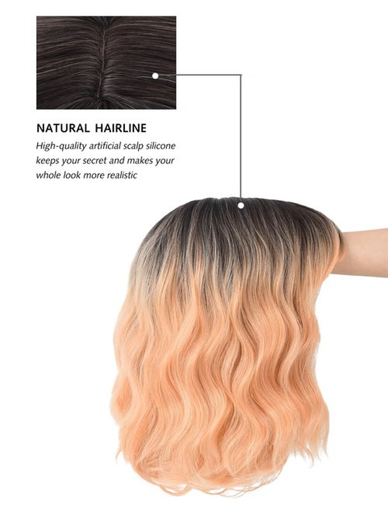Rose bud Wavy Bob Wig with Bangs Synthetic Natural Wig Short Curly Wigs for Women Thick Black to Orange