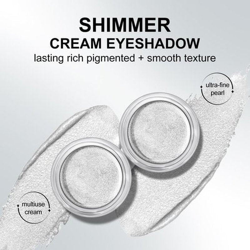KYDA Silver Shimmer Cream Eyeshadow, Smooth Ice Cream-like Texture, Lasting High Pigmented Creamy Formula, Blendable Shimmer Finish, Face & Eyes Highlighter, Multiuse Shimmer Cream
