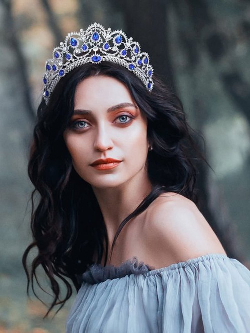 SWEETV Crystal Wedding Tiara for Bride Rhinestone Princess Crown for Women, Olivia Quinceanera Crown Bridal Costume Jewelry Hair Accessories, Blue