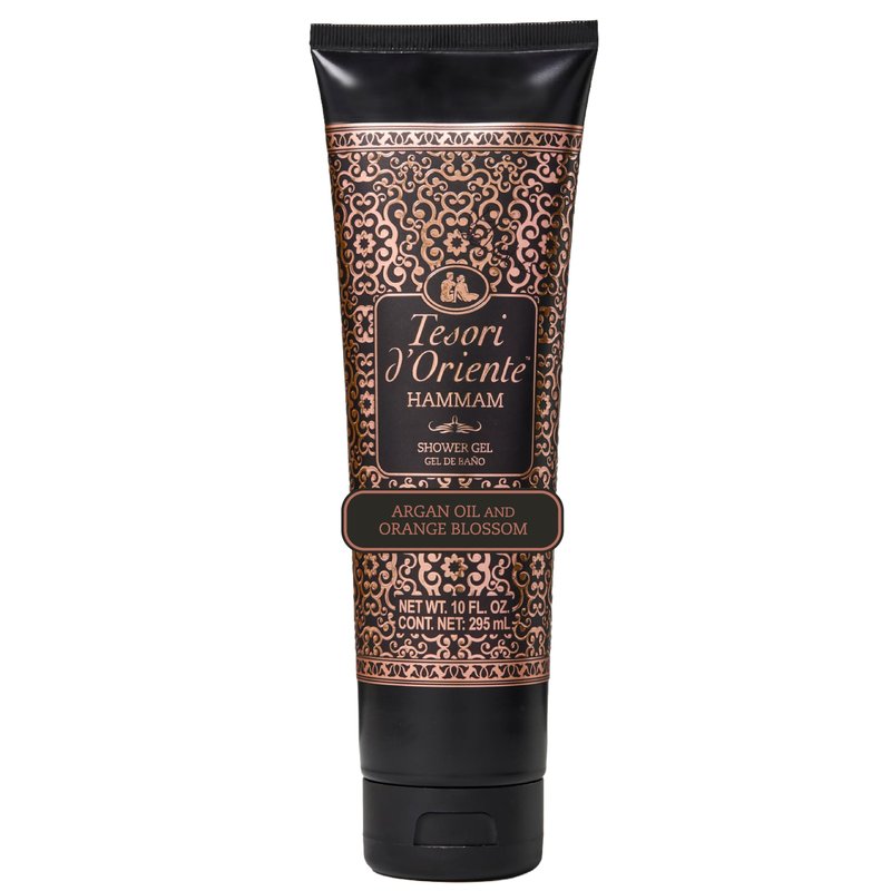 Tesori d’Oriente Hammam Shower Gel, 10 fl oz, Gentle, Hydrating Body Wash with Argan Oil & Vitamin E, Warm Orange Blossom Scented, No Silicones, Parabens & Mineral Oil