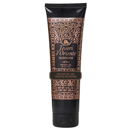 Tesori d’Oriente Hammam Shower Gel, 10 fl oz, Gentle, Hydrating Body Wash with Argan Oil & Vitamin E, Warm Orange Blossom Scented, No Silicones, Parabens & Mineral Oil