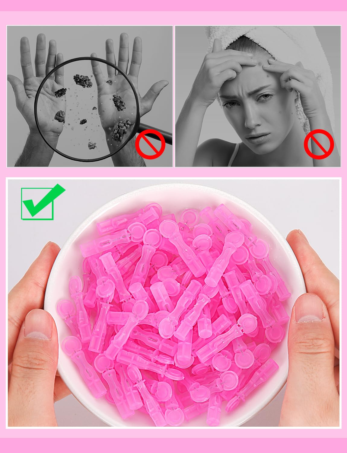 Lancets for Facial Extraction, 50Pcs Pink Disposable Acne Needle Tools, Blackhead Removal Kit for Clear Skin