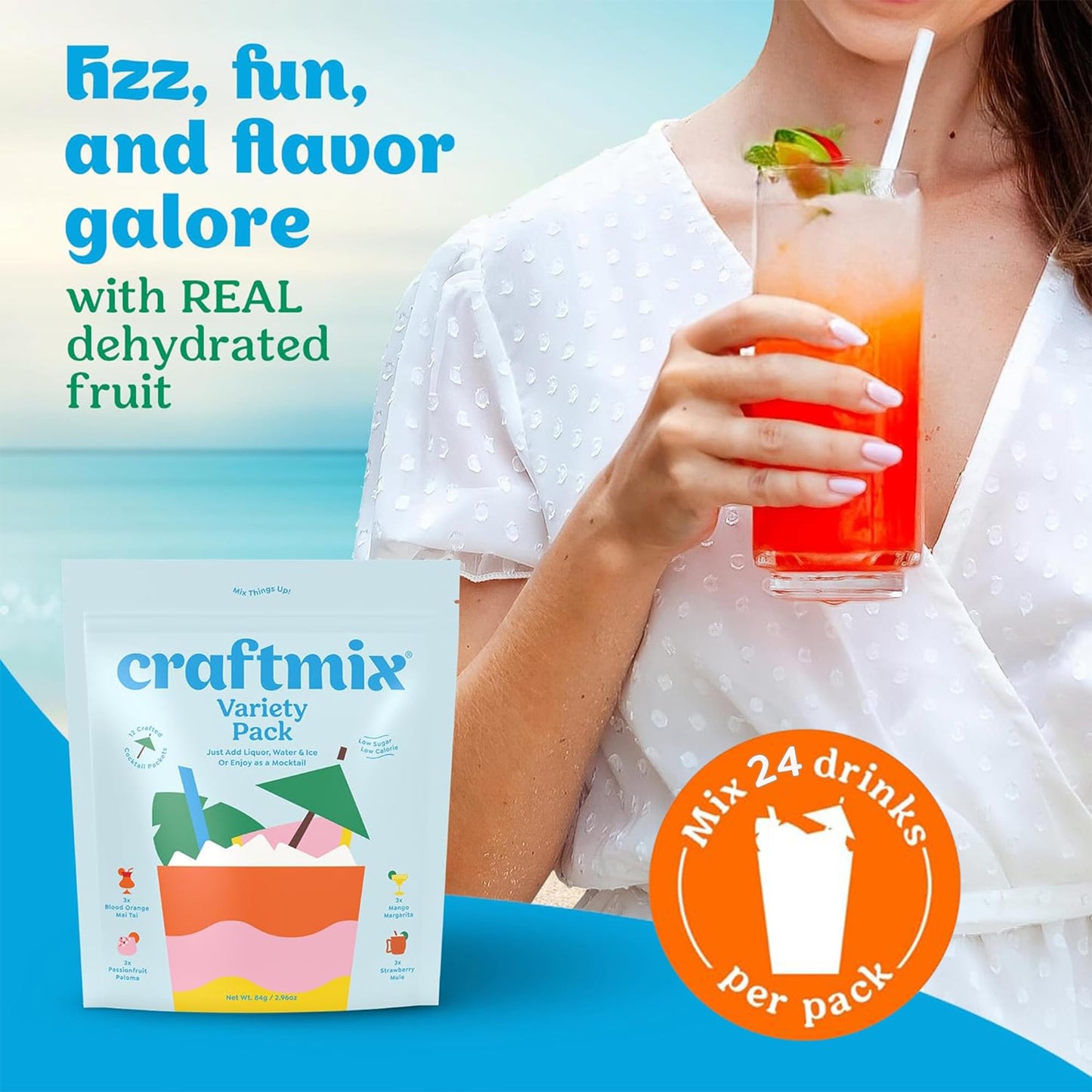 Craftmix Variety Pack Cocktail & Mocktail Drink Mixer, Pack of 24