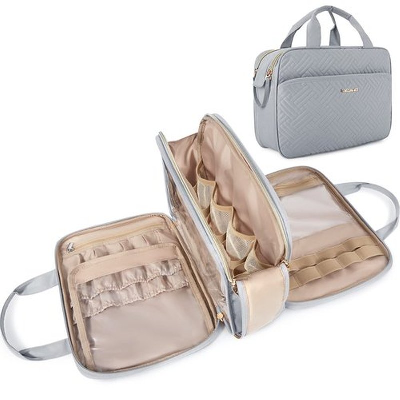 BAGSMART Toiletry Bag for Women, Large Toiletry Bag Water-resistant Makeup Cosmetic Organizer Bag for Accessories, Shampoo, Full Sized Container, Toiletries (Medium, Grey)