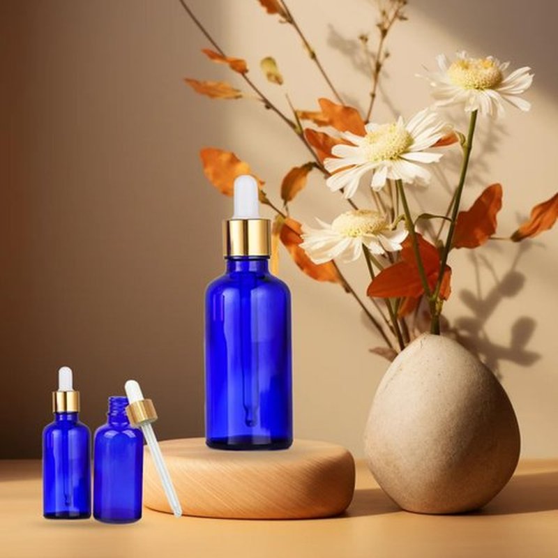 12 Pack 50ml Blue Glass Dropper Bottle, 1.7 oz Tincture Bottle with Droppper with Eye Dropper and Gold Cap, Leak Proof Travel Bottle for Essential Oils/Chemistry Lab Chemicals/Cologne and Perfume