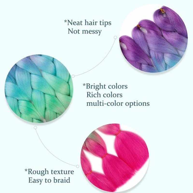 MAYSA Rainbow Braiding hair Extensions Jumbo Braiding Hair 24in 6Packs Synthetic Color Braiding Hair for Girls #Purple-blue-green-hot pink