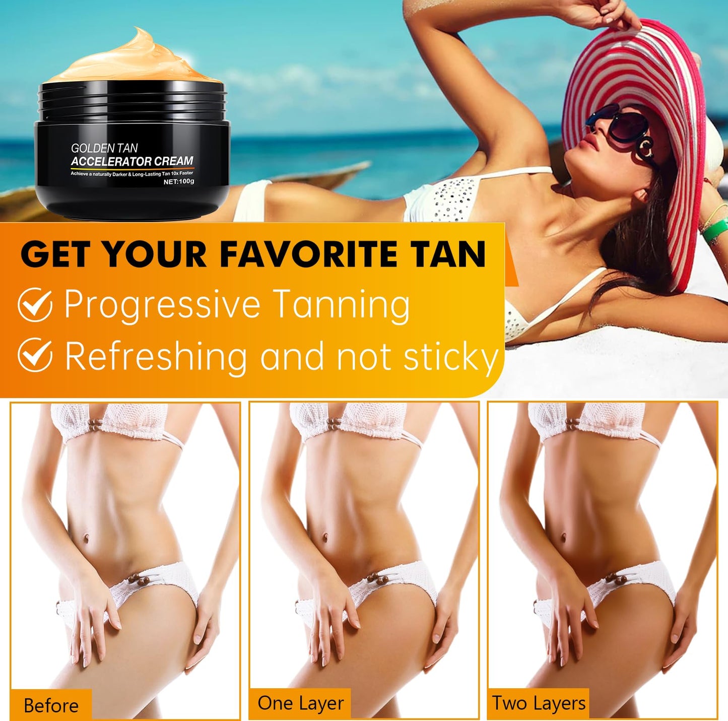 Tan Accelerator Cream 3.5oz | Natural Tanning Lotion for Face & Body | Indoor & Outdoor Use, Fast-Absorbing, Hydrating Formula | Vegan & Cruelty-Free
