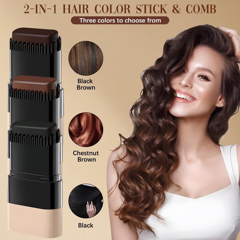 2-in-1 Hair Color Stick & Comb - Waterproof Root Touch Up for Gray Hair | Instant Hair Dye for Men & Women (Black)