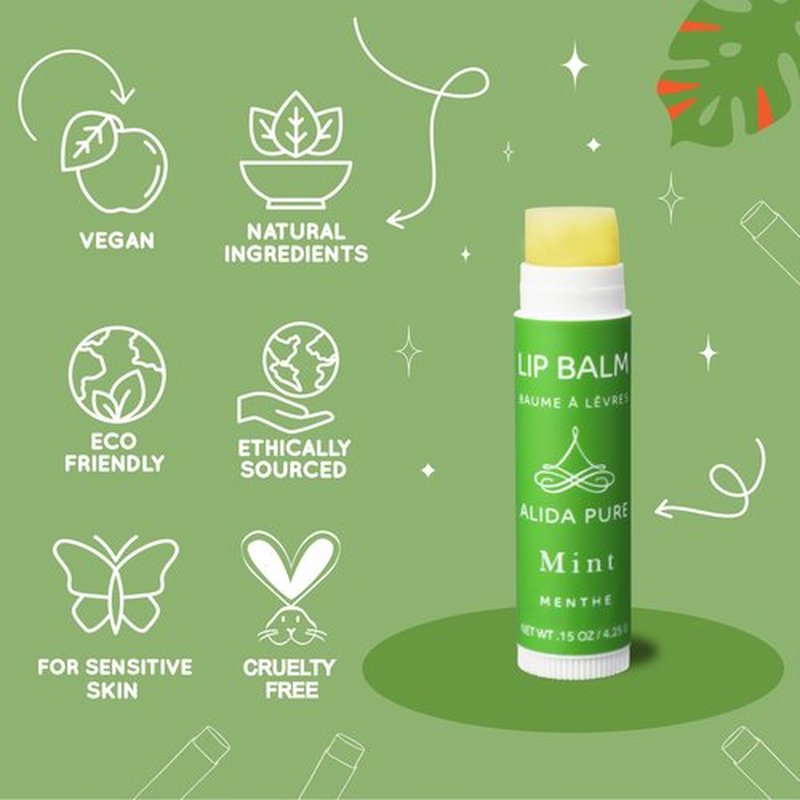ALIDA PURE Mint Lip Balm Collection, Vegan Lip Balm, Beeswax Free, with Avocado Oil, Organic Jojoba Oil, and Vitamin E, for Dry, Chapped, or Cracked Lips, 3 Tube Set