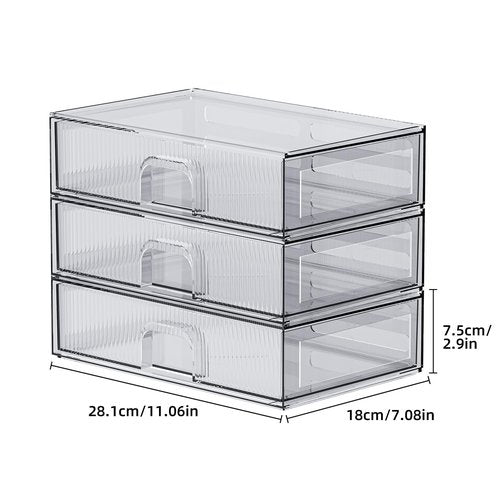 ZHIAI Stackable Storage Drawer, 3 Piece Acrylic Organiser for Cosmetics and Beauty Products, Suitable for Dressers, Bathrooms, Cabinets, Storage Rooms, Bedrooms and Home Organisers