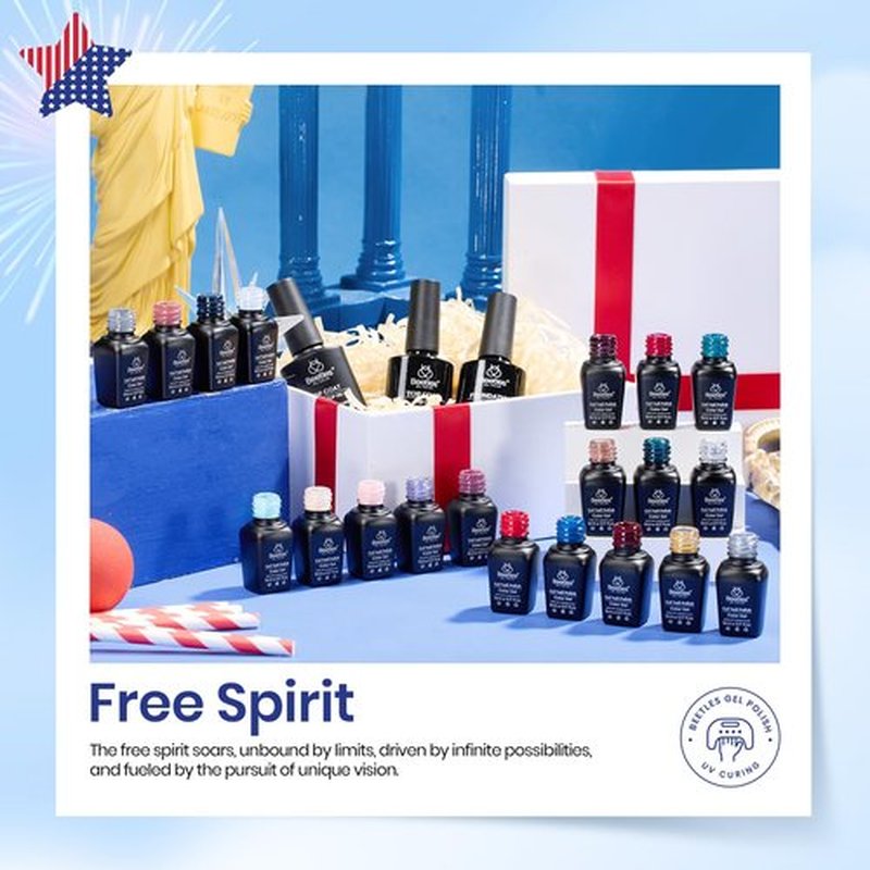 beetles Gel Polish Kit 20 Pcs Free Spirit Collection Burgundy Red Glitte Fall Blue Gray Purple Gel Nail Polish Soak Off Glossy & Matte Top Base Coat DIY Manicure Gifts for Women