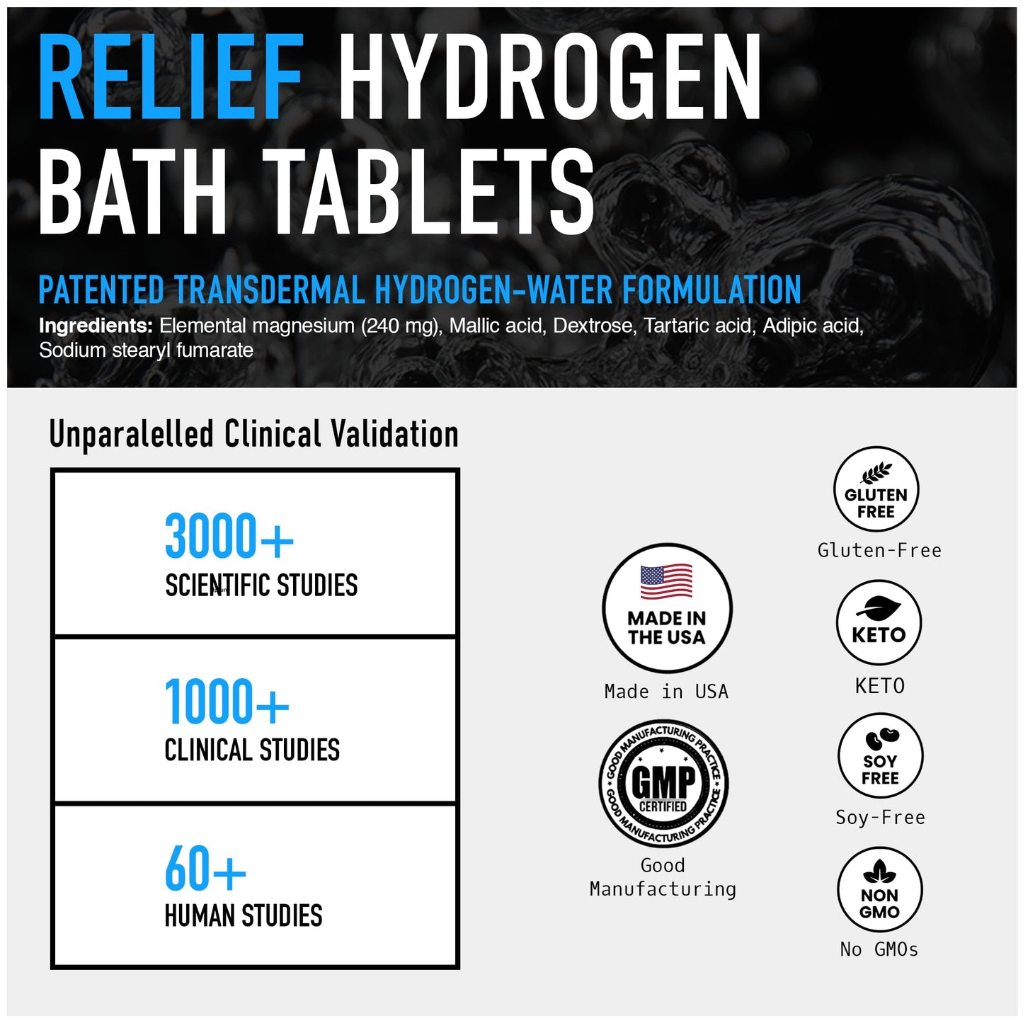 DRINK HRW Hydrogen Bath Bomb Tablets: Muscle Relief & Recovery, Magnesium Soak for Relaxation, Natural Pain Relief, Therapeutic Bath Bombs Post Workout (60 Count)